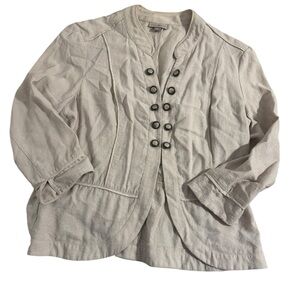 Roz & Ali Women 3/4 Sleeve Open Front Jacket Cream Size L Military Style Jacket